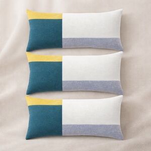 Set 3 Bundle Rectangular Lumbar Multi Color Block‎ Oblong Pillows Indoor Outdoor